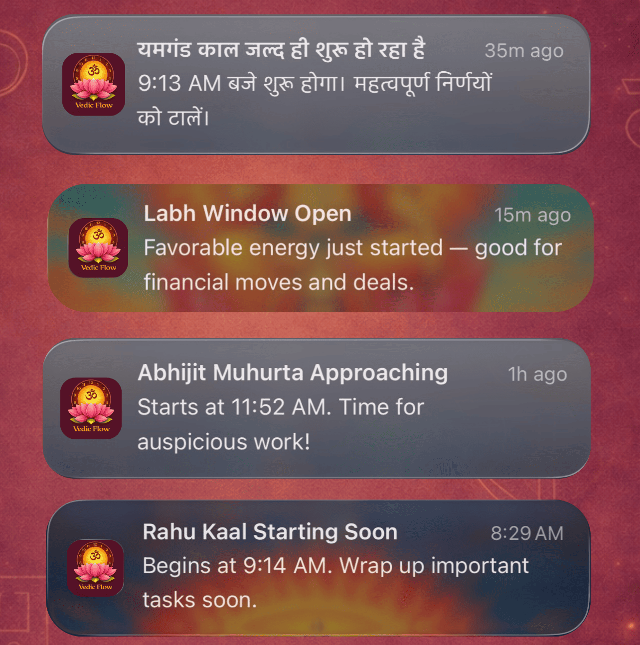 Auspicious timing and festival notifications